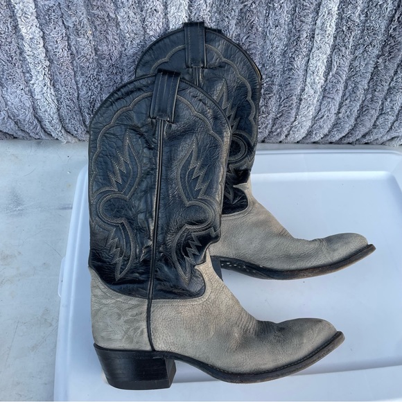 Tony lama cowboy boots black gray pointed toe men’s size 8.5 leather - Picture 5 of 9